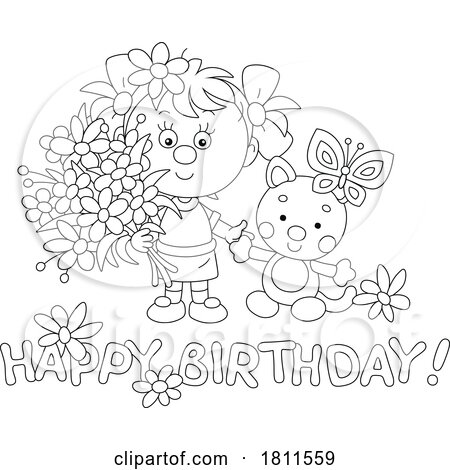 Licensed Clipart Cartoon Girl with Happy Birthday Text by Alex Bannykh