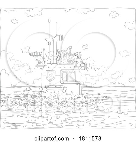 Licensed Clipart Cartoon Navy Captain on a Submarine by Alex Bannykh
