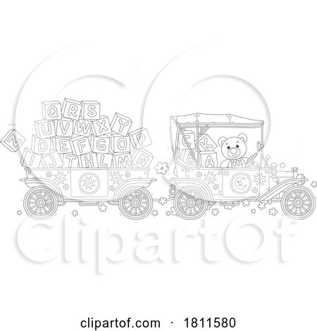 Licensed Clipart Cartoon Toy Car and Wagon with Letter Blocks by Alex Bannykh