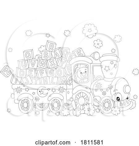 Licensed Clipart Cartoon Toy Train with Letter Blocks by Alex Bannykh