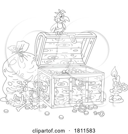 Licensed Clipart Cartoon Crow on a Treasure Chest by Alex Bannykh