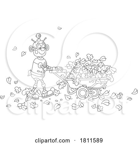 Licensed Clipart Cartoon Robot Cleaning up Leaves by Alex Bannykh