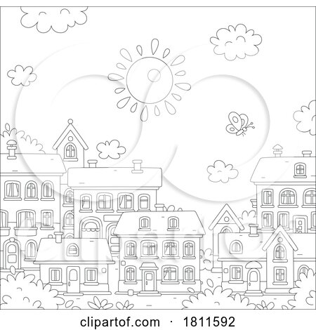 Licensed Clipart Cartoon Sun over a Town by Alex Bannykh
