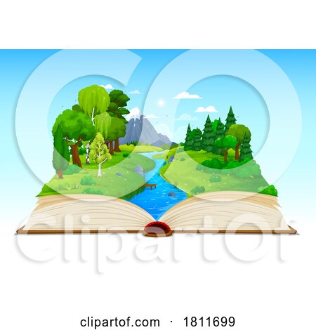 Open Book with a River and Nature Landscape by Vector Tradition SM