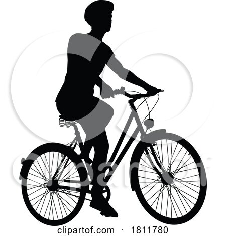 Bicyclist Riding Their Bike and Wearing a Safety Helmet in Silhouette by AtStockIllustration