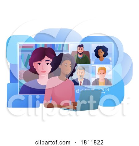 Woman Online Video Call Meeting Laptop Cartoon by AtStockIllustration