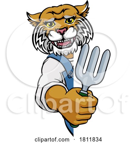 Wildcat Gardener Gardening Animal Mascot by AtStockIllustration