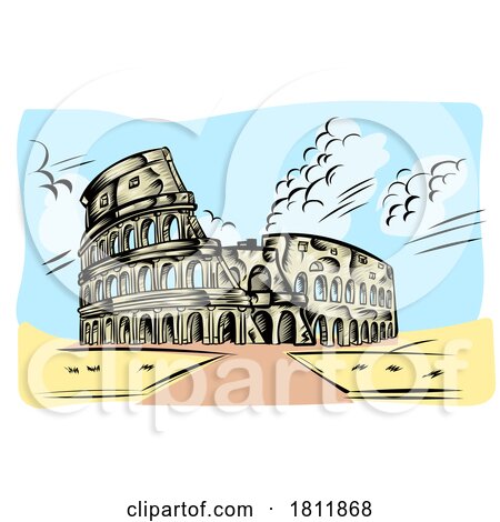 Rome Coliseum Hand Drawn on Sky Background by Domenico Condello