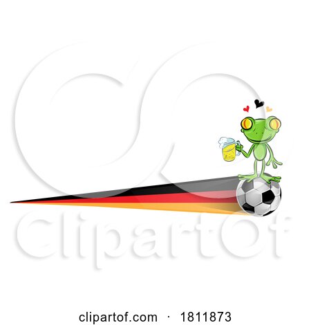 Happy Frog Cartoon with Glass of Beer and Soccer Ball on German Flag by Domenico Condello