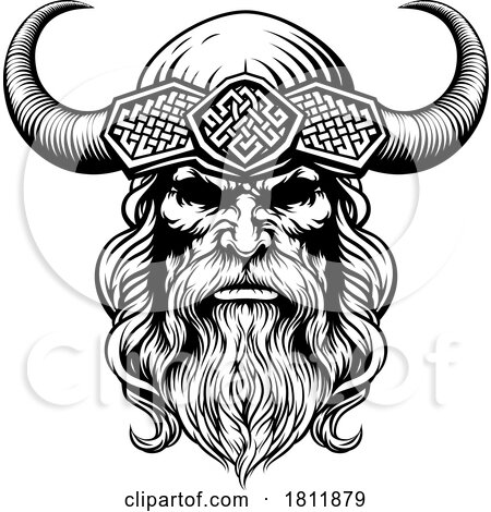 Viking Warrior Man Strong Mascot Face in Helmet by AtStockIllustration