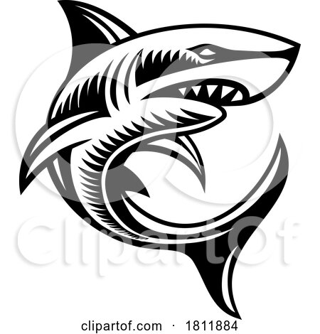 Shark Animal Woodcut Vintage Style Icon Mascot by AtStockIllustration