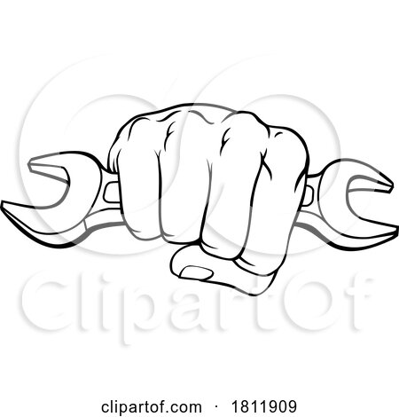 Fist Hand Holding Spanner Wrench Cartoon Concept by AtStockIllustration