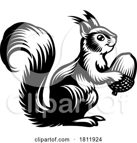 Squirrel Animal Woodcut Vintage Style Icon Mascot by AtStockIllustration