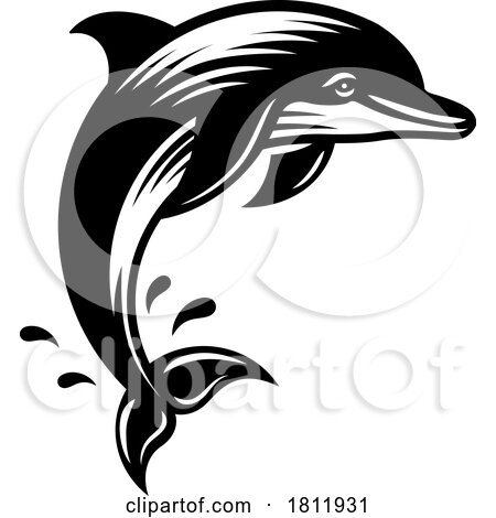 Dolphin Jumping Animal Woodcut Vintage Icon Mascot by AtStockIllustration