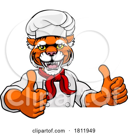 Tiger Chef Mascot Sign Cartoon Character by AtStockIllustration