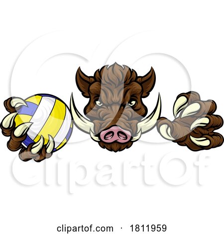 Boar Razorback Hog Volleyball Volley Ball Mascot by AtStockIllustration