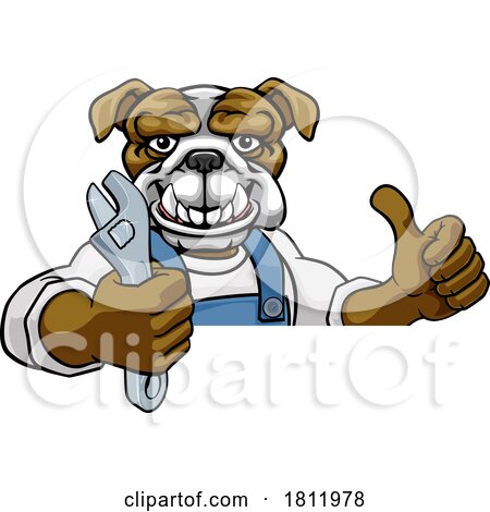 Bulldog Plumber or Mechanic Holding Spanner by AtStockIllustration