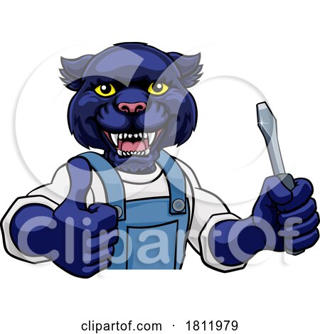 Panther Electrician Handyman Holding Screwdriver by AtStockIllustration