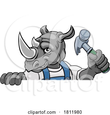 Rhino Carpenter Handyman Builder Holding Hammer by AtStockIllustration