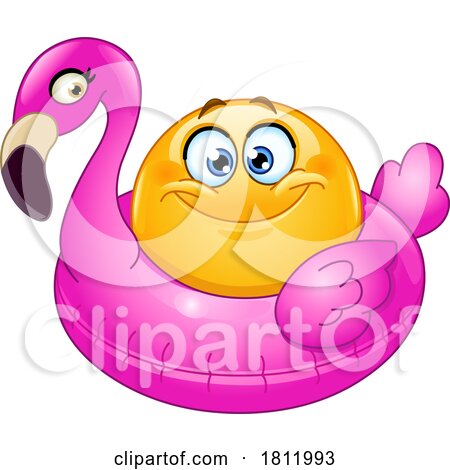 Cartoon Emoticon Floating on a Pink Flamingo Inner Tube by yayayoyo