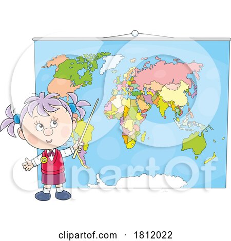 Cartoon School Girl with a Map by Alex Bannykh