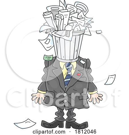 Cartoon Fat Government Offical Politician with Trash on His Head by Alex Bannykh