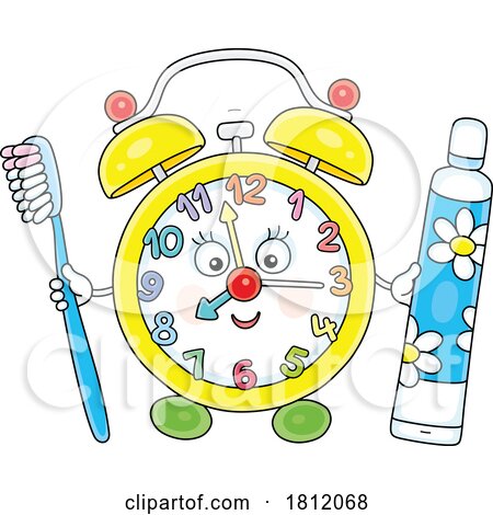 Cartoon Clock Mascot Holding a Tooth Brush and Paste by Alex Bannykh