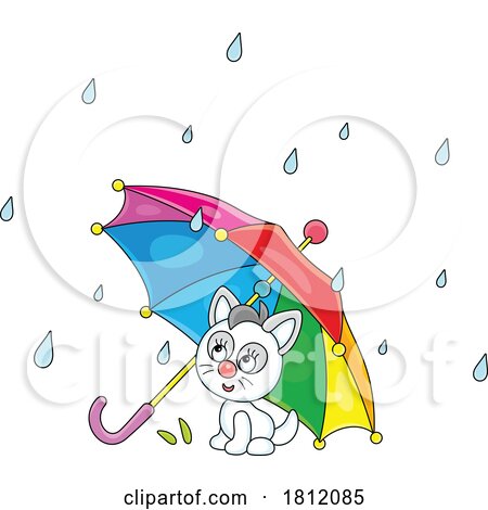 Cartoon Kitty Cat Under an Umbrella by Alex Bannykh