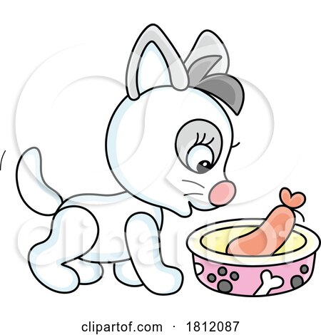 Cartoon Kitty Cat with Meat in a Bowl by Alex Bannykh