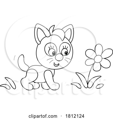 Cartoon Kitty Cat with a Flower by Alex Bannykh