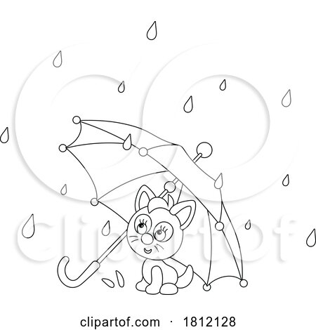 Cartoon Kitty Cat Under an Umbrella by Alex Bannykh