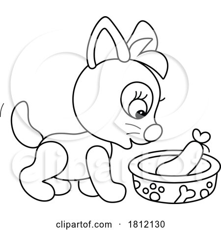 Cartoon Kitty Cat with Meat in a Bowl by Alex Bannykh