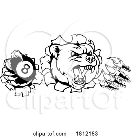 Bear Angry Pool 8 Ball Billiards Mascot Cartoon by AtStockIllustration