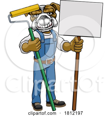 Bulldog Painter Decorator Paint Roller Mascot Man by AtStockIllustration