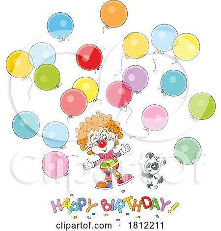 Happy Birthday Greeting with a Puppy and Clown by Alex Bannykh