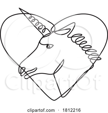 Unicorn Inside Heart Continuous Line Drawing by patrimonio