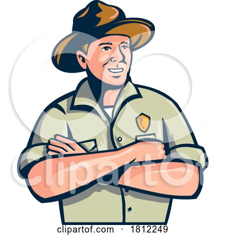 Park Ranger or Warden with Arms Crossed Front View Mascot Retro by patrimonio