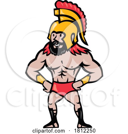 Spartan Warrior Red Hair and Beard with Arms Akimbo Cartoon by patrimonio