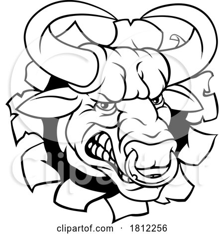 Bull Minotaur Longhorn Monster Cow Mascot Cartoon by AtStockIllustration