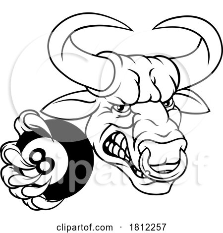 Bull Minotaur Longhorn Cow Pool Mascot Cartoon by AtStockIllustration