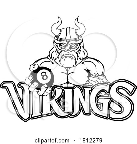 Viking Pool 8 Ball Billiards Mascot Cartoon by AtStockIllustration