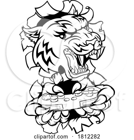 Tiger Gamer Video Game Controller Cartoon Mascot by AtStockIllustration