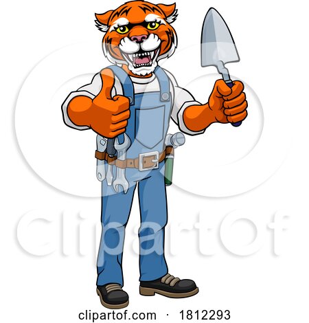 Tiger Bricklayer Builder Holding Trowel Tool by AtStockIllustration