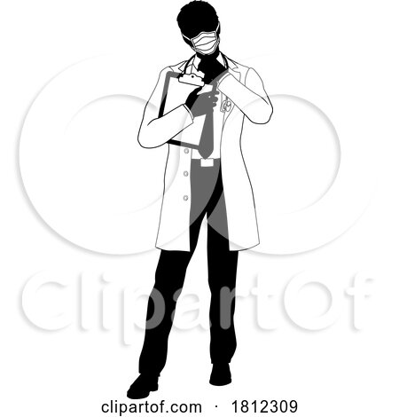 Doctor Man and Clipboard Medical Silhouette Person by AtStockIllustration