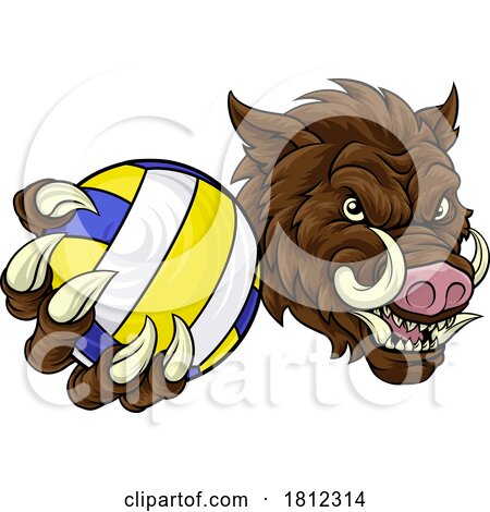 Boar Razorback Hog Volleyball Volley Ball Mascot by AtStockIllustration