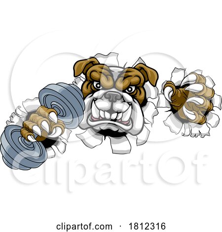 Bulldog Dog Weight Lifting Dumbbell Gym Mascot by AtStockIllustration