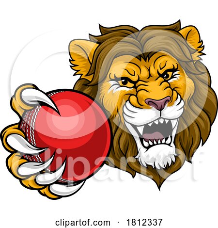 Lion Cricket Ball Animal Sports Team Mascot by AtStockIllustration