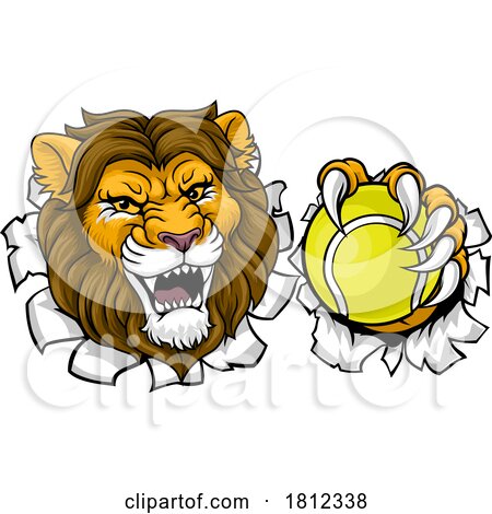 Lion Tennis Ball Animal Sports Team Mascot by AtStockIllustration