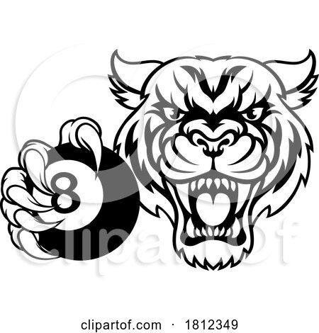 Tiger Angry Pool 8 Ball Billiards Mascot Cartoon by AtStockIllustration