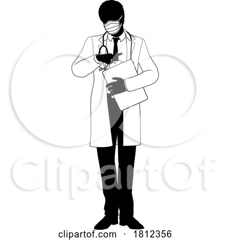 Doctor Man and Clipboard Medical Silhouette Person by AtStockIllustration